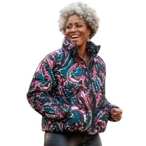 CJ Banks NWT Quilted Puffer Jacket Abstract Print Zip Front Women’s Plus 1X